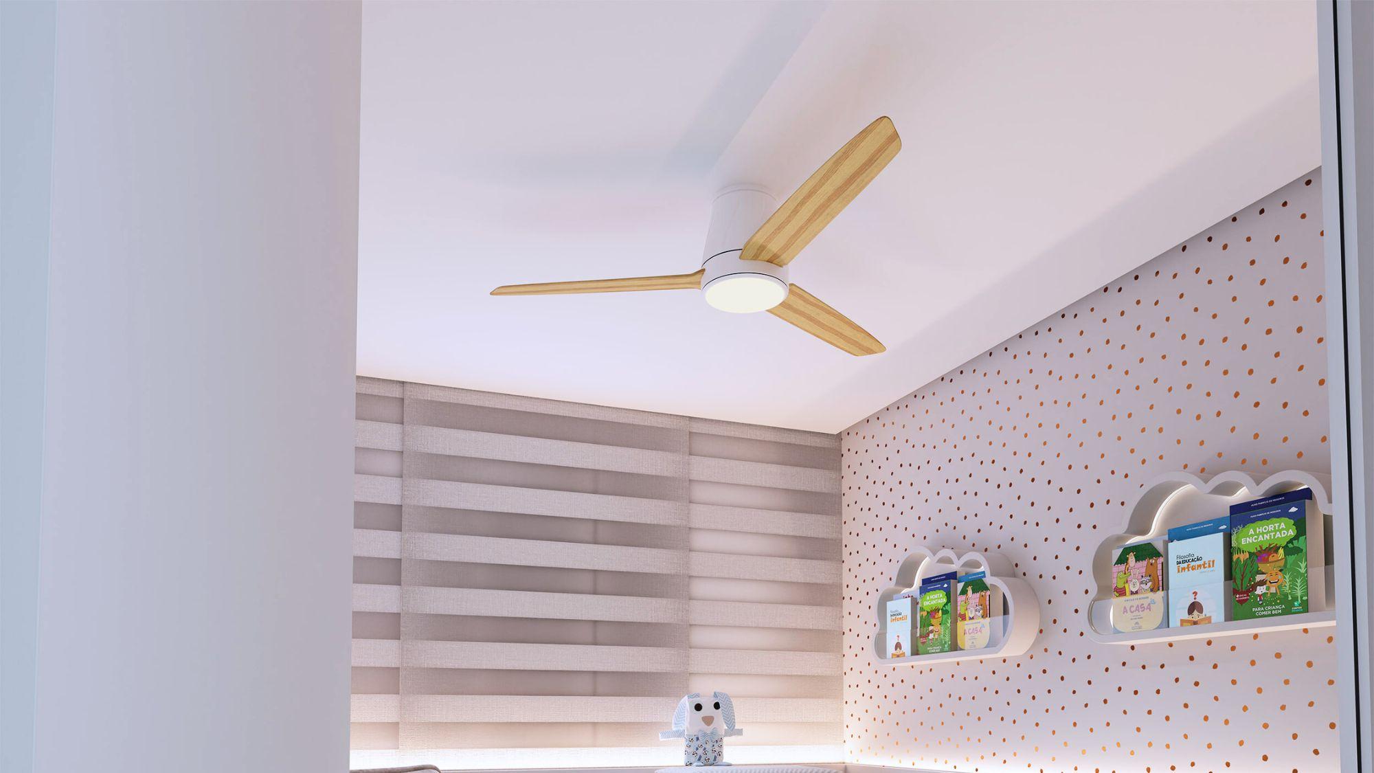 white calibo profile hugger three blade ceiling fan with bamboo blades and led light kit