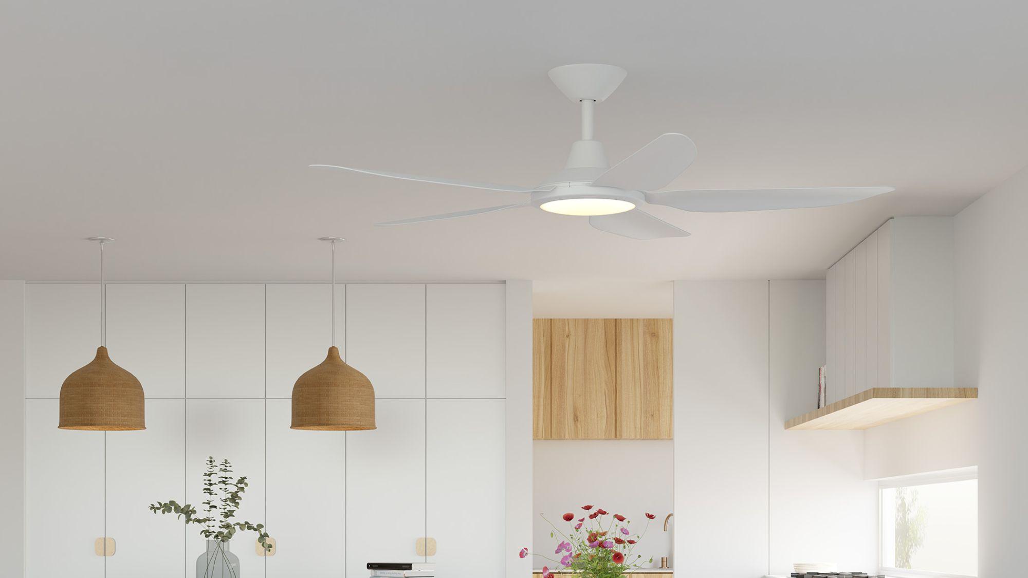white calibo storm five bladed ceiling fan with led light