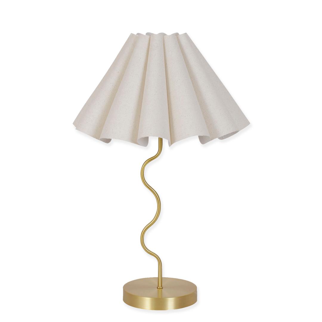 Neutral & Gold Paola & Joy Cora Pleated Table Lamp with Squiggle Base (E27)