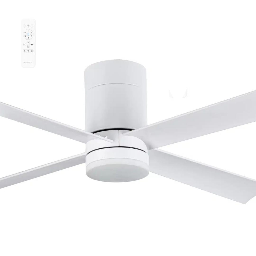 White Martec Carrara 48" (1220mm) Smart DC Indoor/Outdoor Ceiling Fan with 16W CCT LED light and Remote